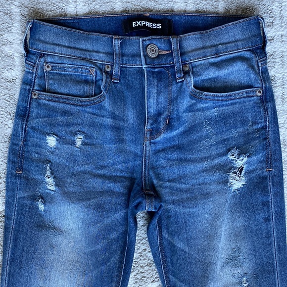 •Express• Distressed Mid-Rise Barely Boot Bootcut Jean - Picture 5 of 15